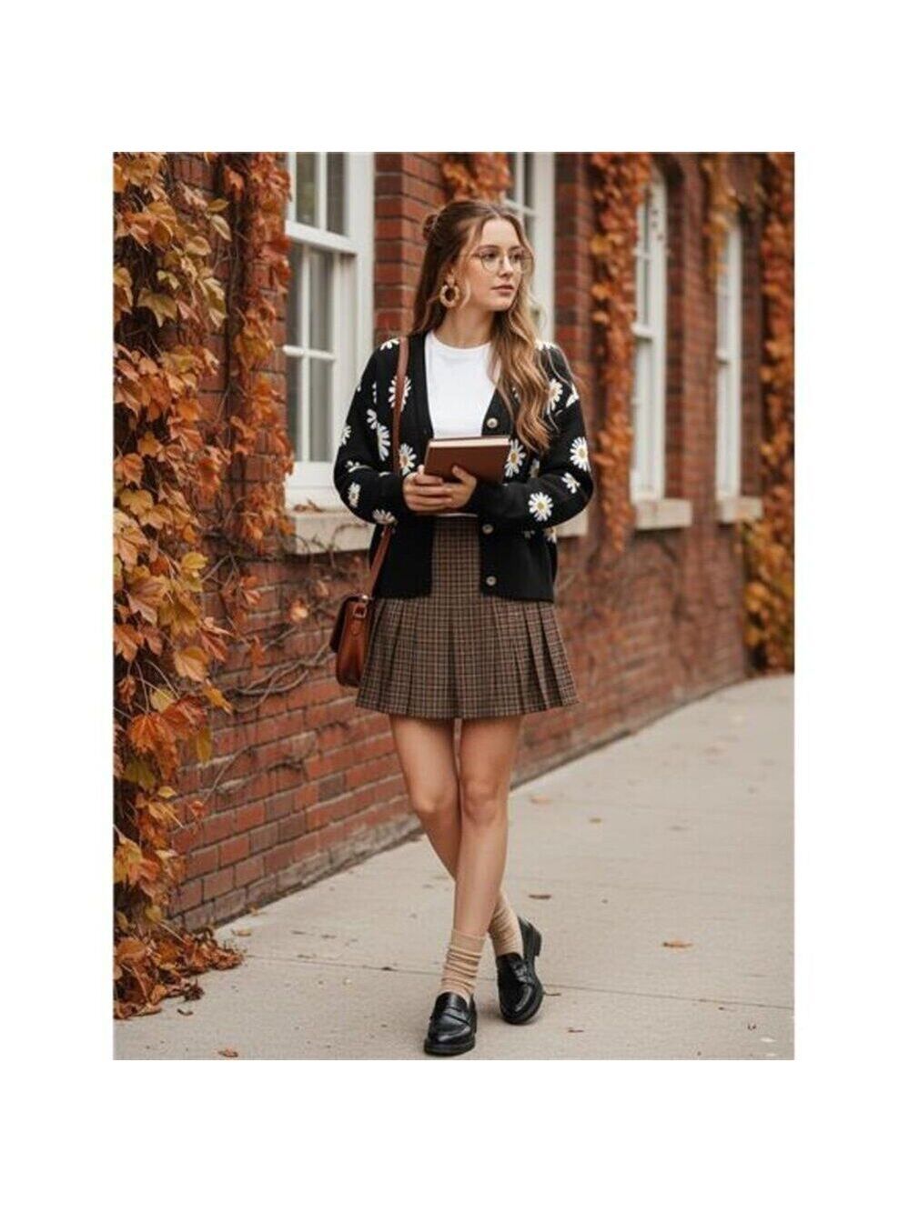 Women’s Daisies V-Neck Long Sleeve Open Front Chunky Knit Fall Black Cardigan
